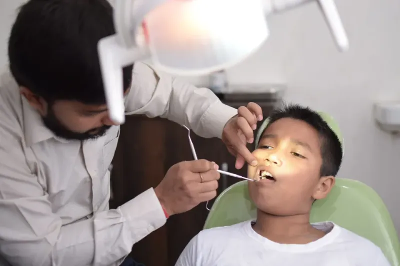 A child having a dental check-up